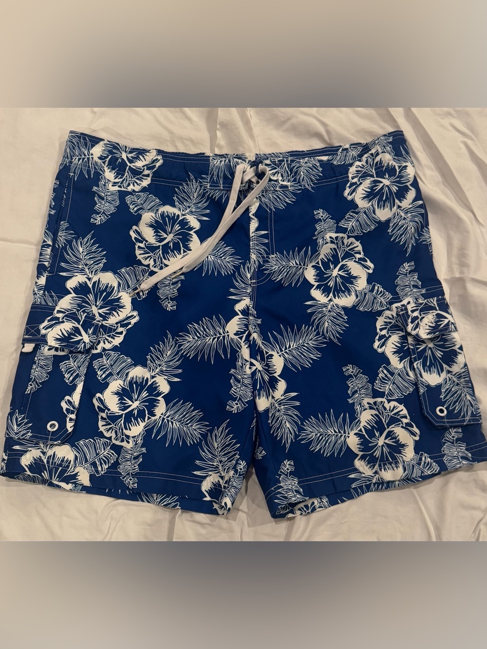 OP Blue and White Floral Swim Board Shorts